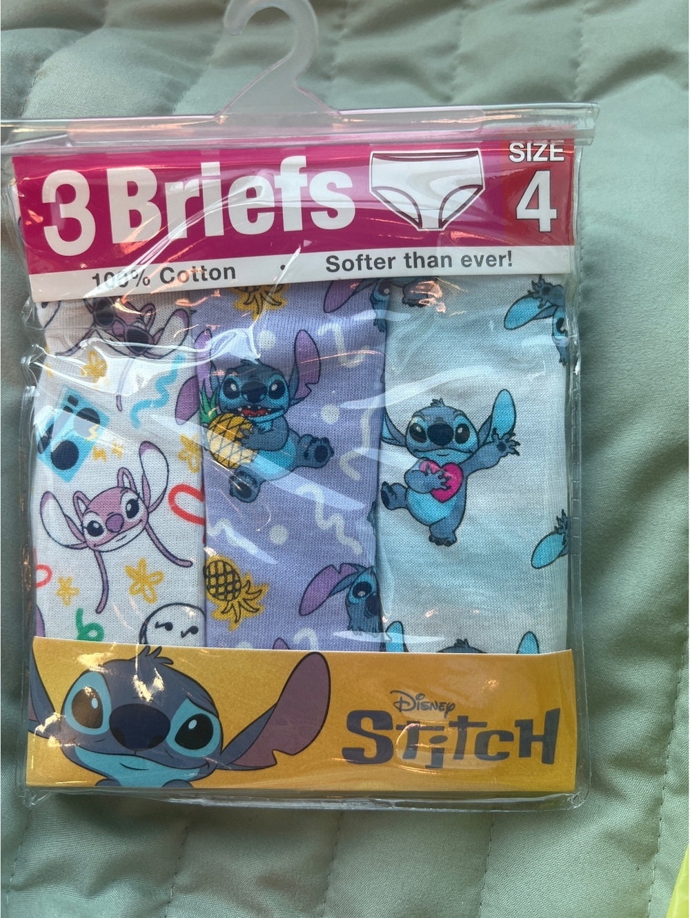 Disney Stitch 3-Pack Girls' Briefs 100% Combed Cotton Size 4